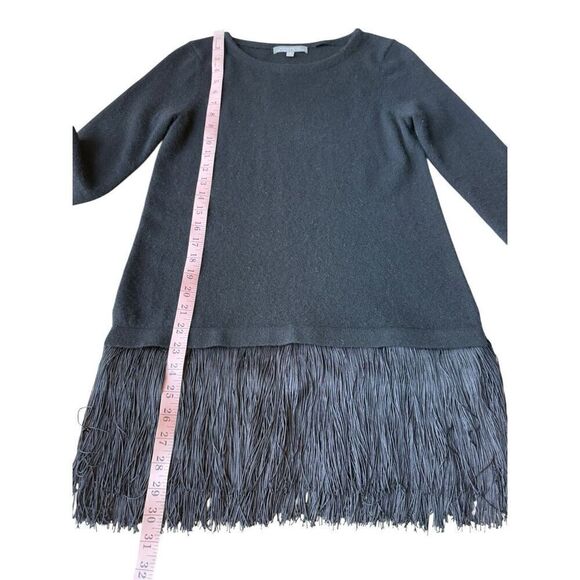 Neiman Marcus Black Cashmere 3/4 Sleeve Fringe Tunic Sweater - Picture 9 of 11